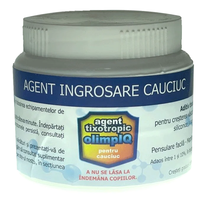 Aditiv Ingrosare TX-3 olimpIQ, pentru pensulare cauciucuri, 50g 1 Aditiv Ingrosare denumit si Agent Tixotropic, PIQ-410-TX3 este folosit la vulcanizarea accelerata a cauciucurilor siliconice si poliuretanice