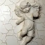 Placa decorativa cu ingeras, realizata din marmura lichida si turnata in matrita din cauciuc siliconic A30